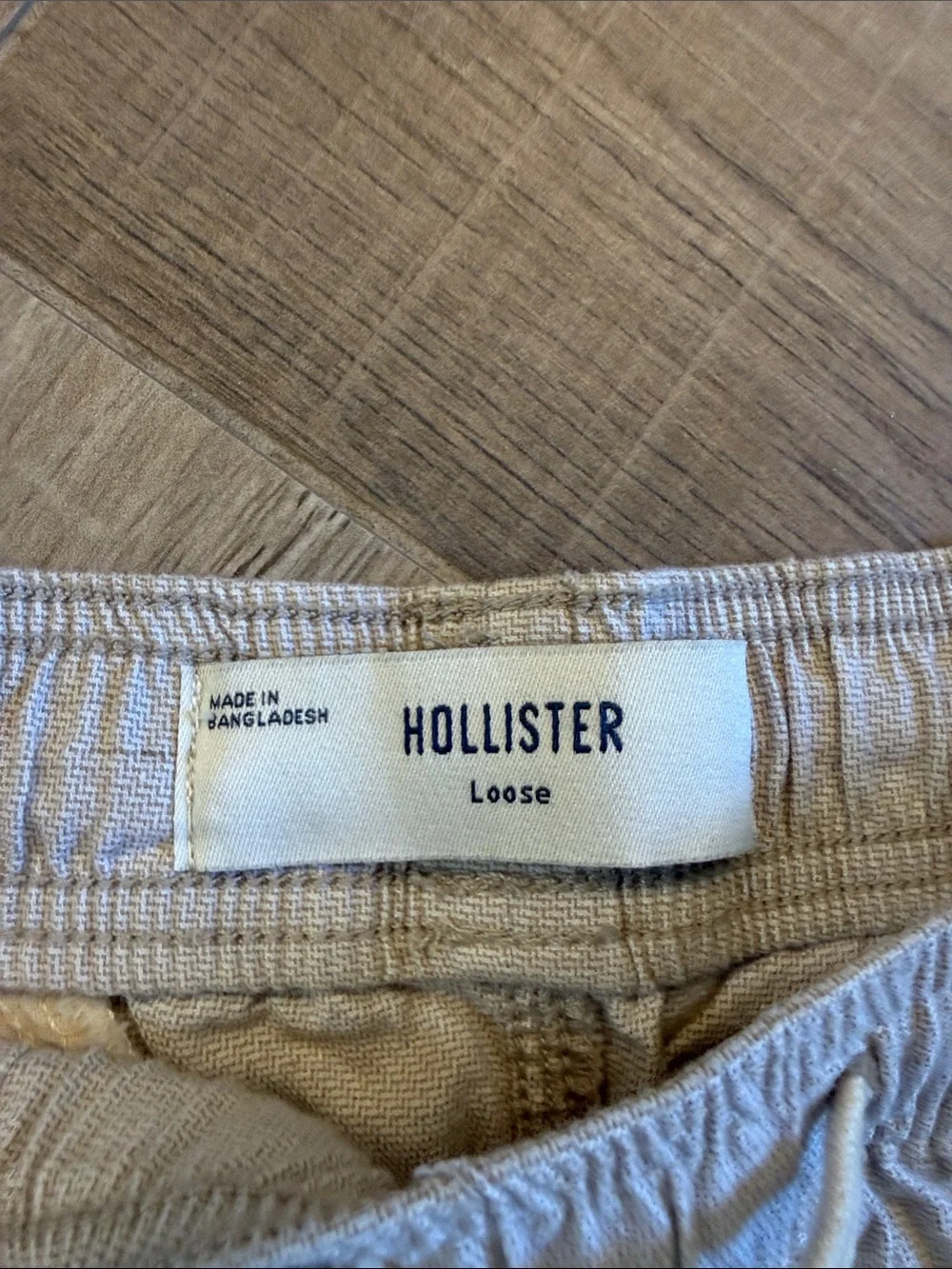 Hollister Men's Beige Drawstring Linen Pant Loose Fit